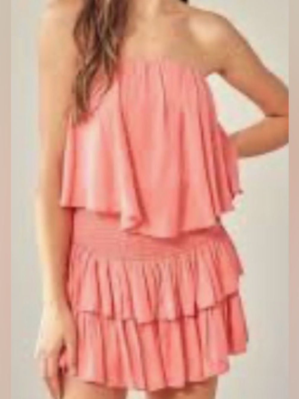 Mustard Seed Coral Pink Strapless Ruffled One-Piece